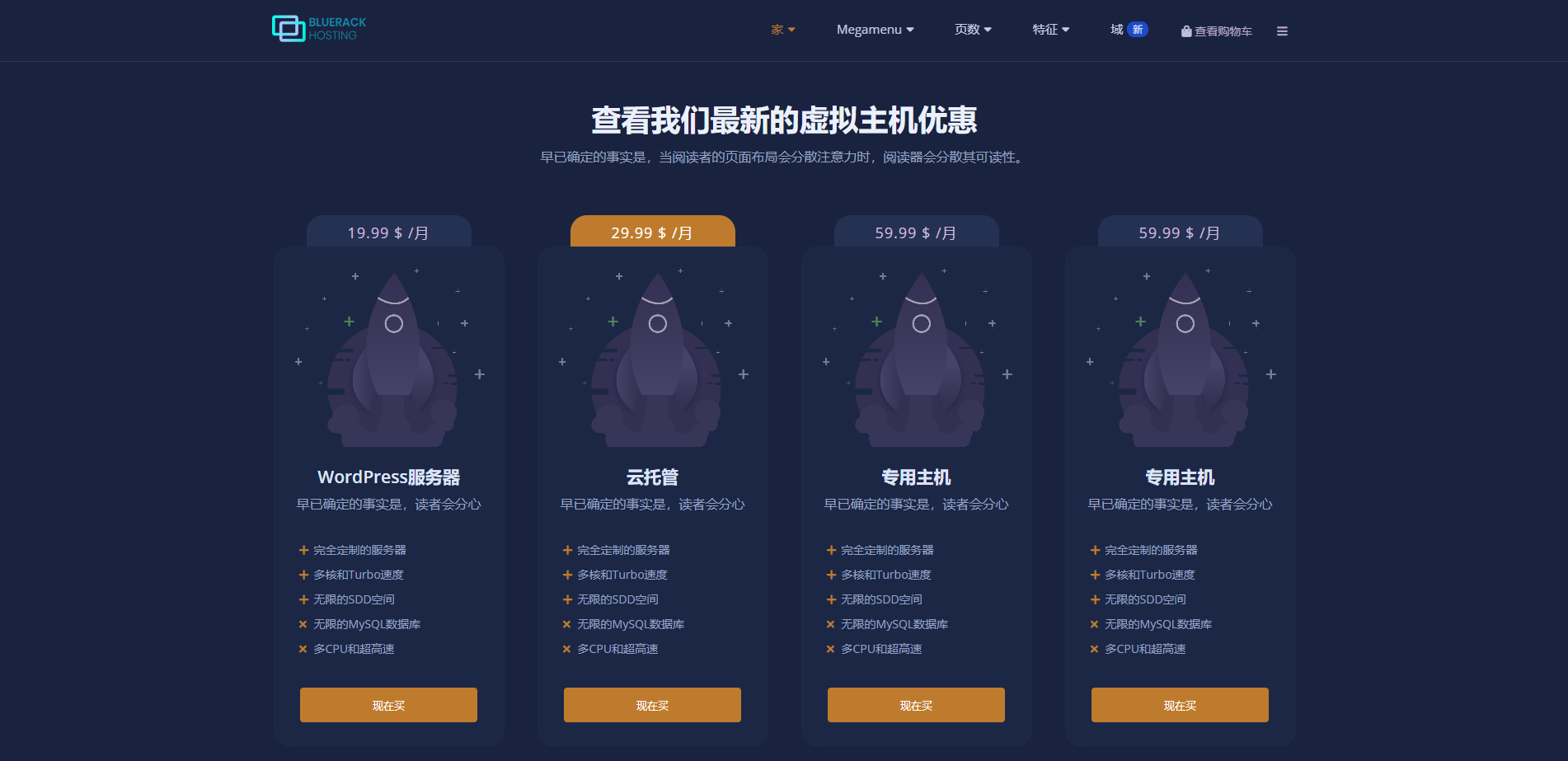 WHMCS模板Bluerack自适应专业服务器销售托管模板